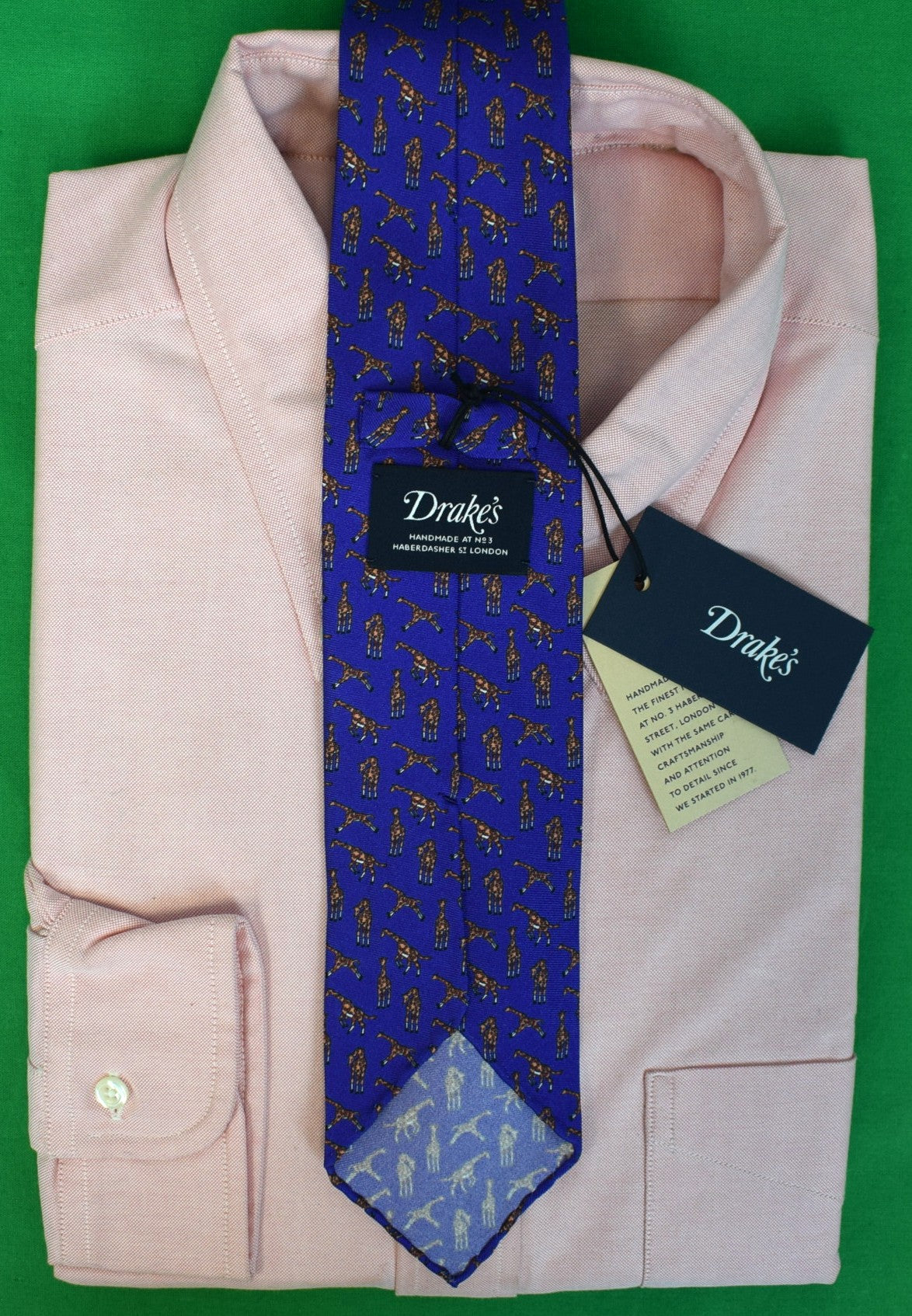 Drake's London English Blue Silk w/ Orange Giraffe Print Club Tie (NWT)