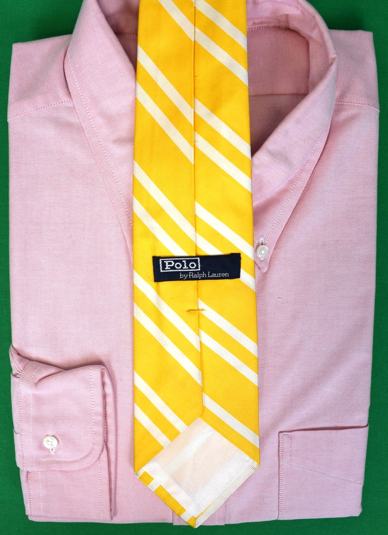 Polo Ralph Lauren Yellow w/ White Track Stripe Silk Club Tie