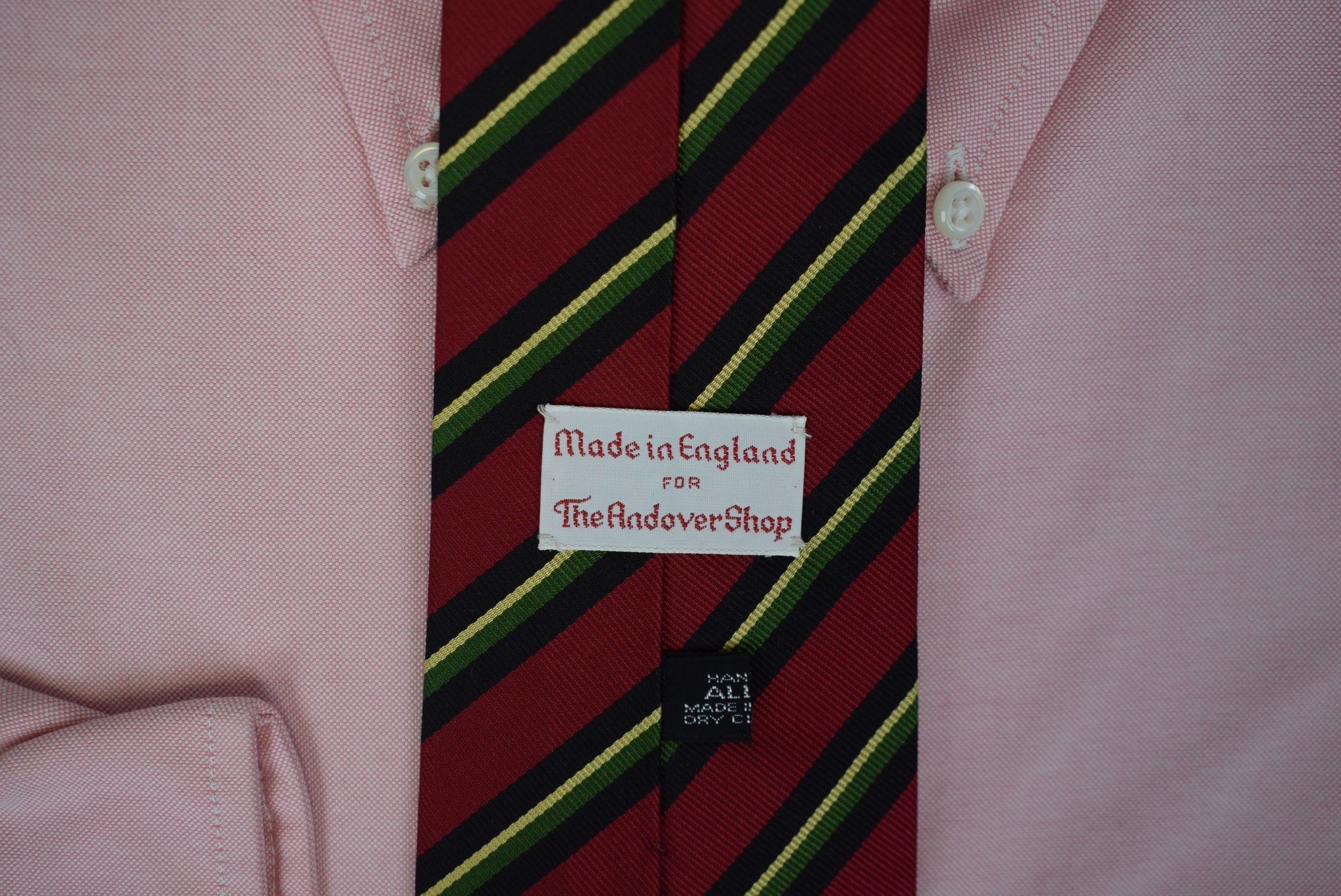 The Andover Shop Burgundy w/ Green/ Gold English Repp Stripe Silk Tie (NWOT)