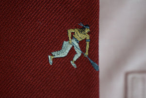 J. Press Burgundy Silk Tie w/ Lacrosse Player Print