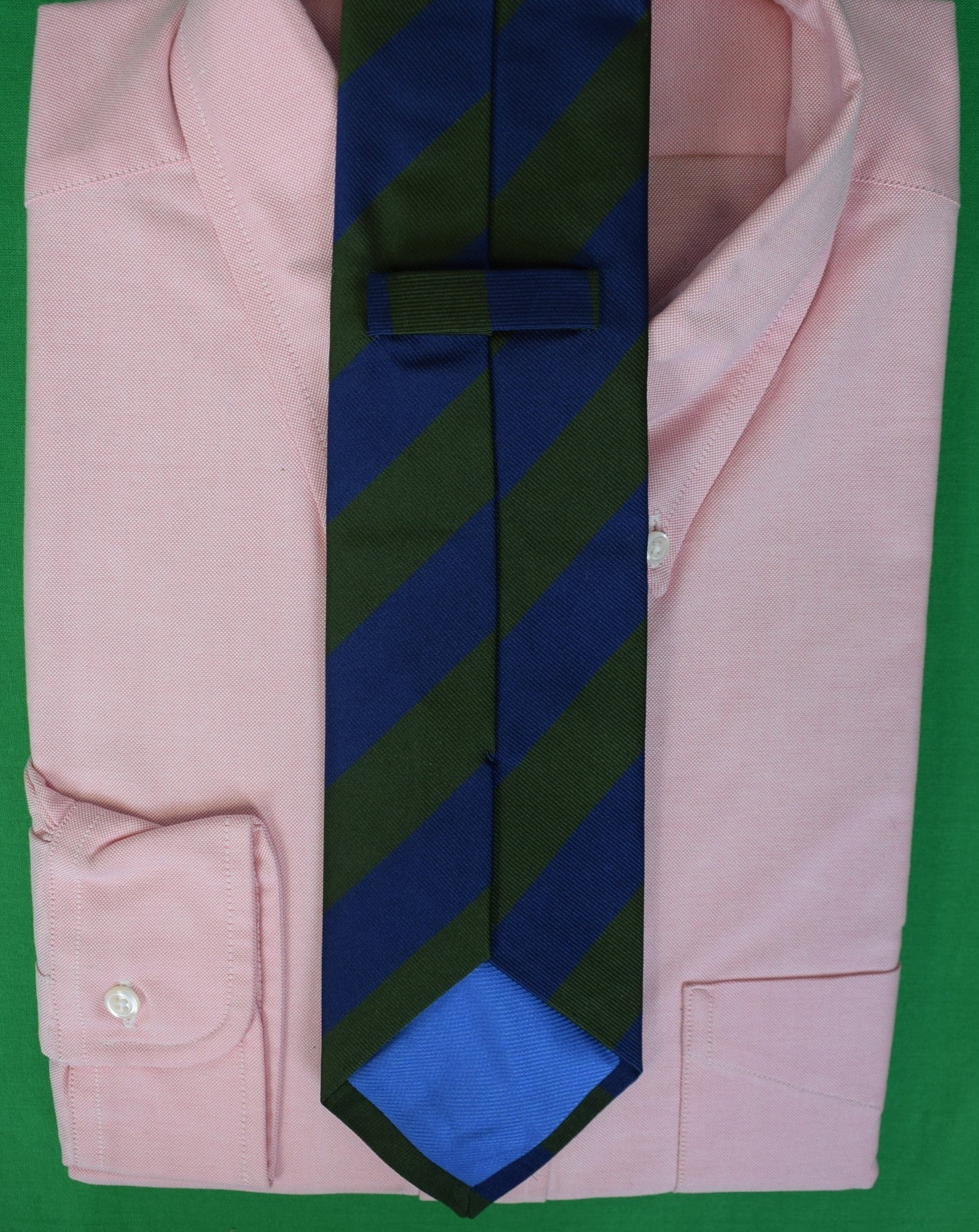 The Andover Shop Green/ Navy Repp Stripe English Silk Club Tie