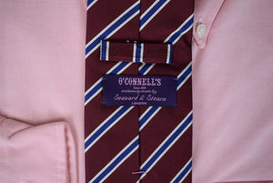 O'Connell's x Seaward & Stearn Burgundy w/ Navy/ White English Silk Repp Stripe Tie