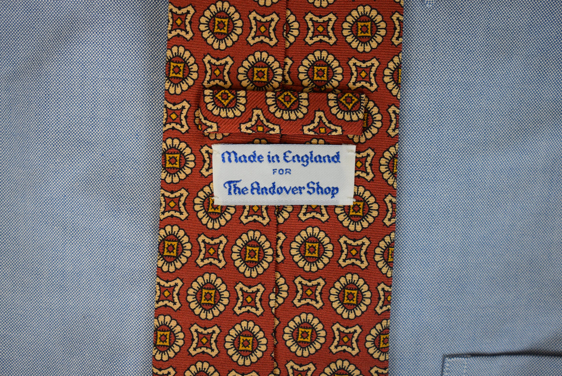 The Andover Shop Russet English Silk Tie w/ Gold Medallion Print (NWOT)