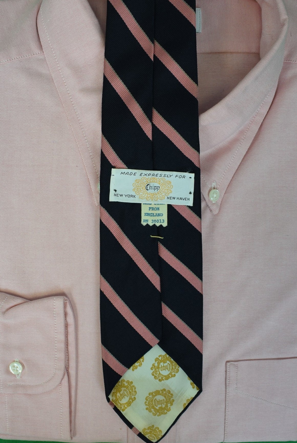 Chipp Navy w/ Pink & Lime Repp Stripe English Silk Tie