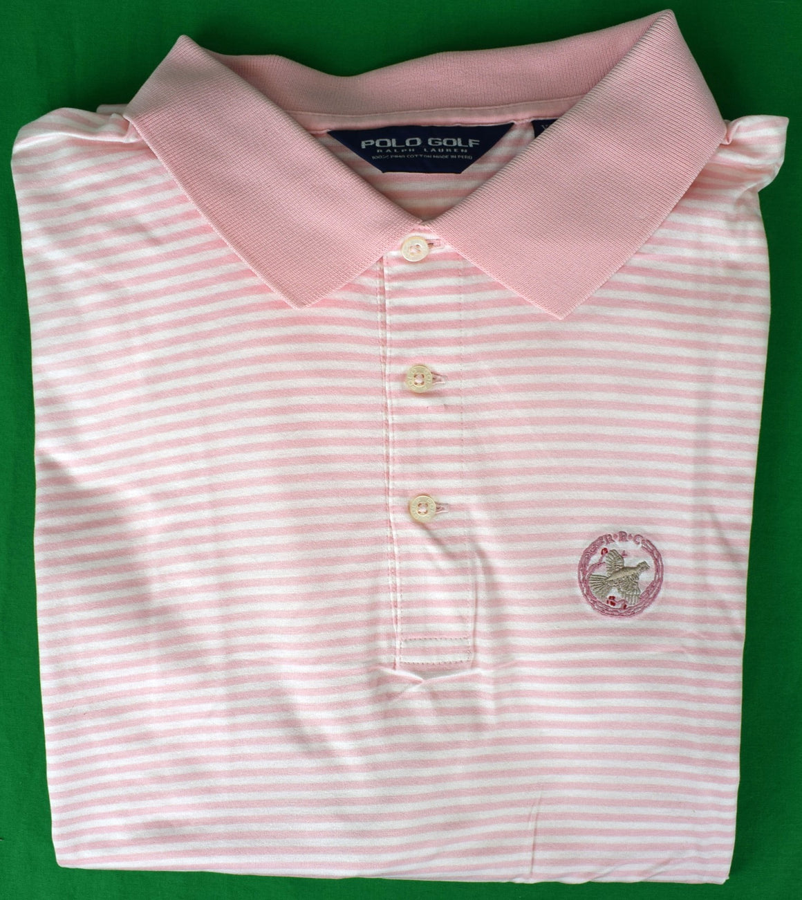 Ralph Lauren Polo Golf Pink/ White Candy Stripe Shirt w/ Rolling Rock Club Logo Sz: XXL