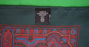 "Macclesfield England Green Paisley Antique Silk c1950s Pocket Square"