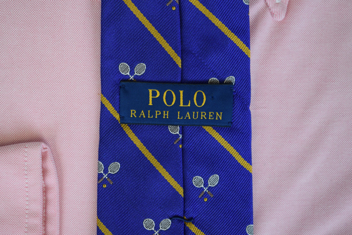 "Polo Ralph Lauren Royal Blue/ Yellow Repp Stripe Italian Silk Tennis Club Tie"