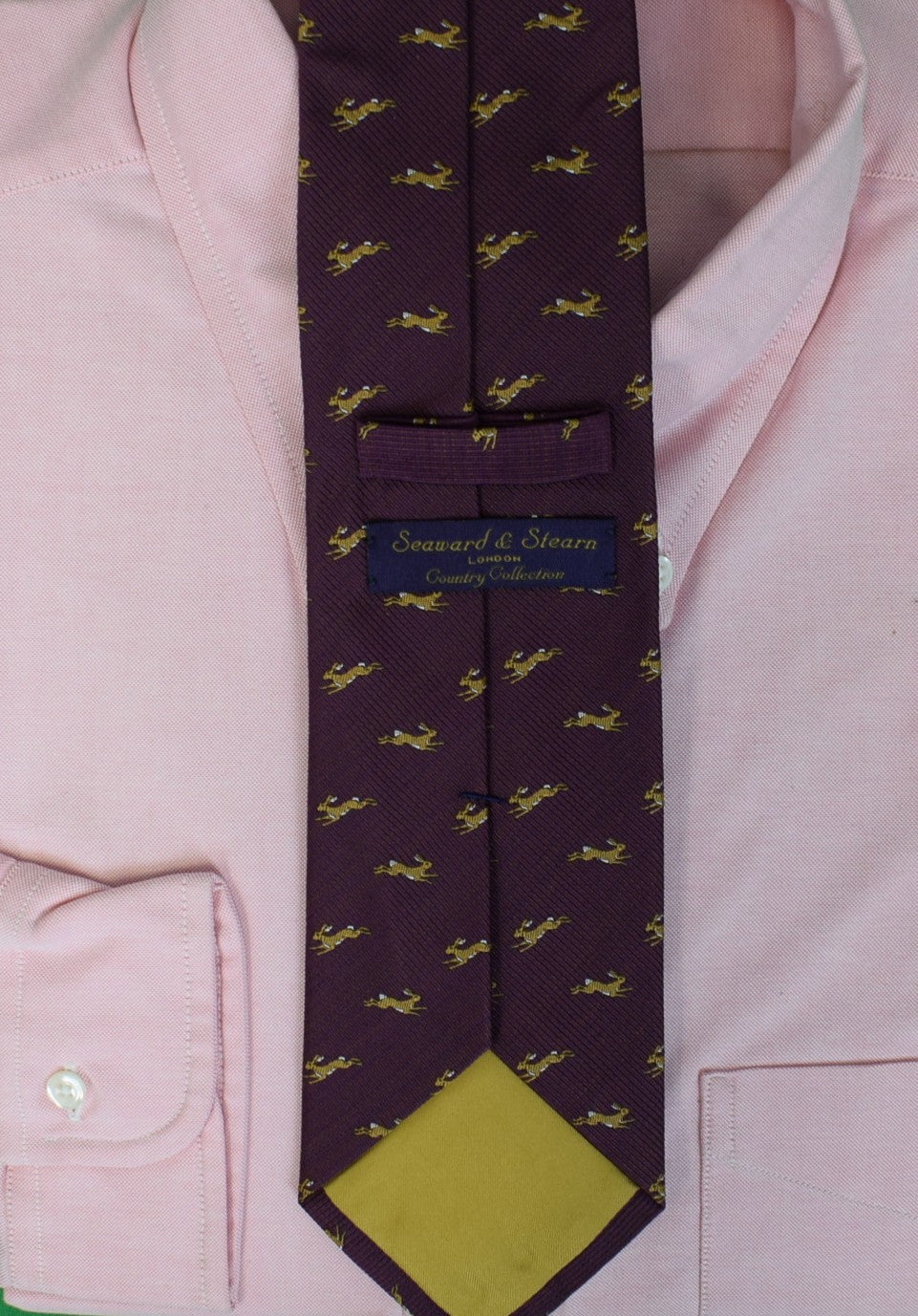 "Seaward & Stearn London Country Collection Plum Hare Silk Club Tie" (NWOT)