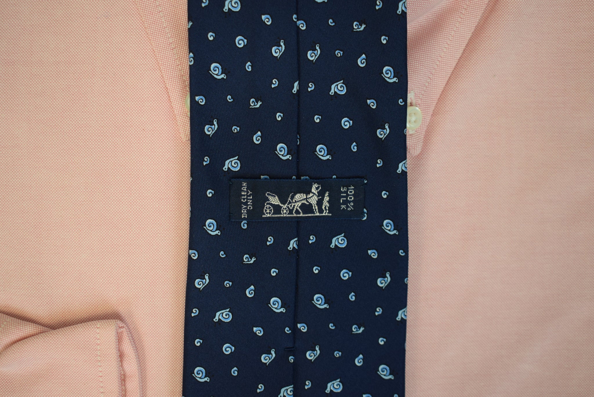 Hermès Paris Blue Escargot Print Silk Tie