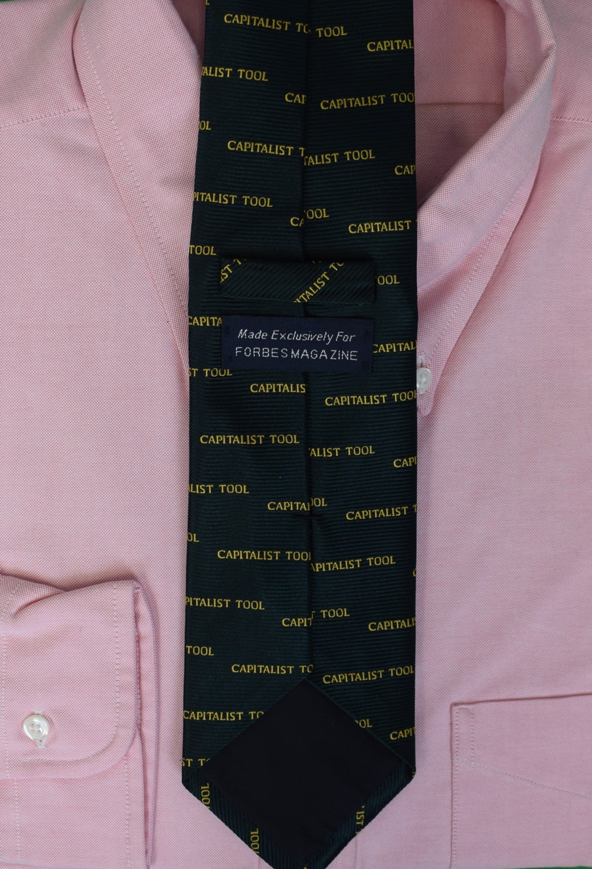 "Forbes Capitalist Tool $ Green w/ Gold Letters Silk Club Tie" (SOLD)