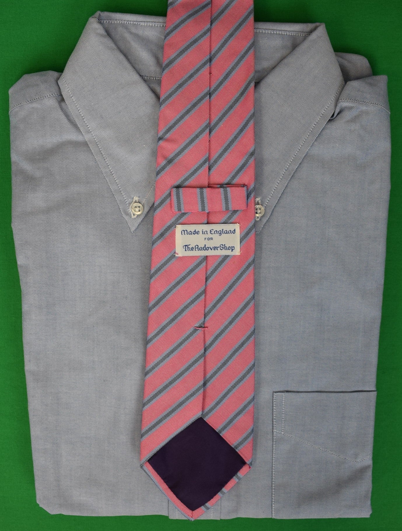"The Andover Shop x Seaward & Stearn Pink w/ Blue Repp Stripe Silk/ Cotton Club Tie"