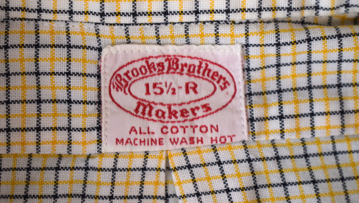 "Brooks Brothers Yellow/ Black Tattersall B/D c1970s Shirt" Sz 15 1/2-R