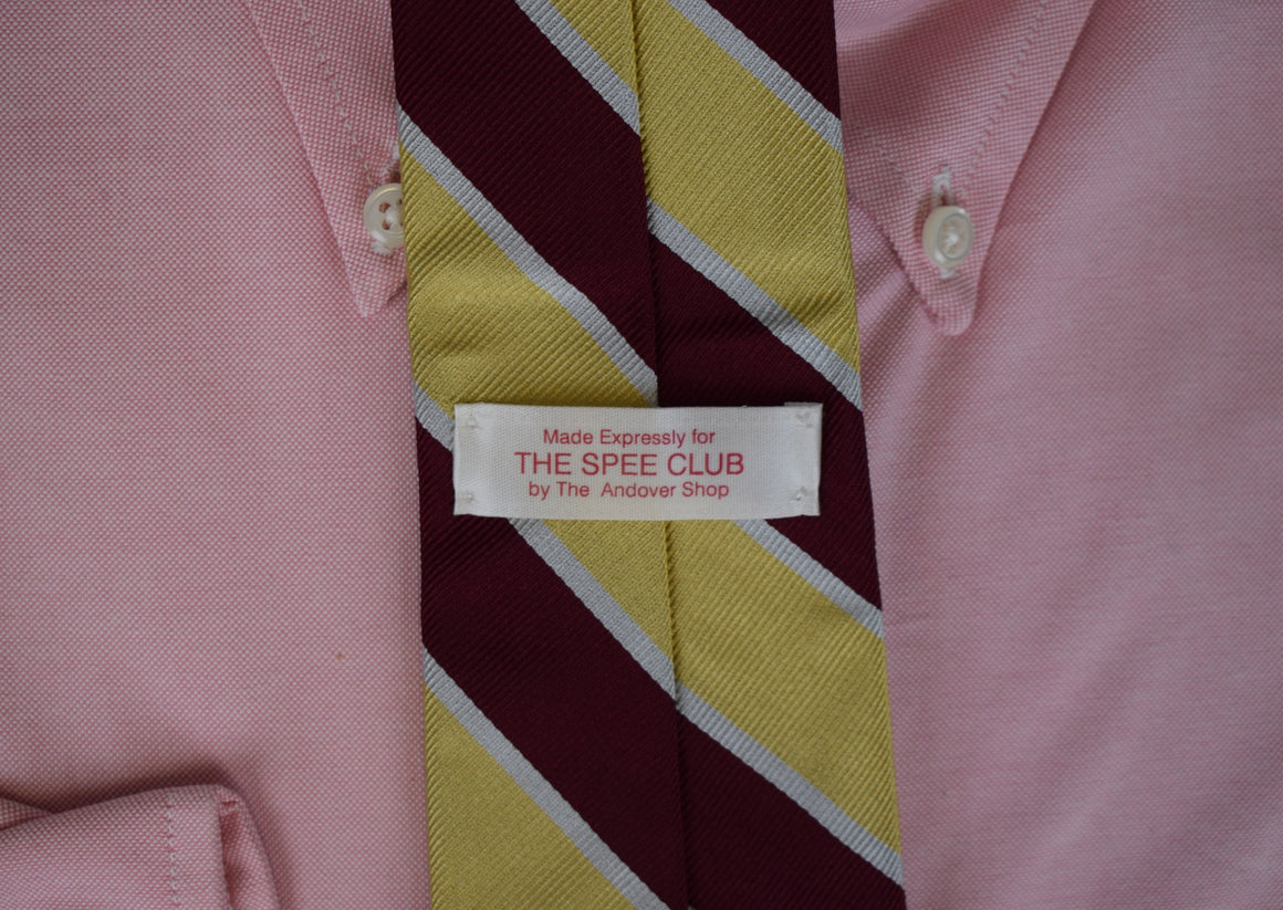 "The Andover Shop x The Spee Club Harvard Burgundy w/ Yellow Repp Stripe Silk Tie"