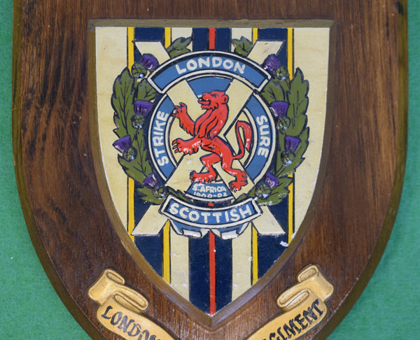 London Scottish Regiment Hand Painted Wooden Crest Plaque Shield