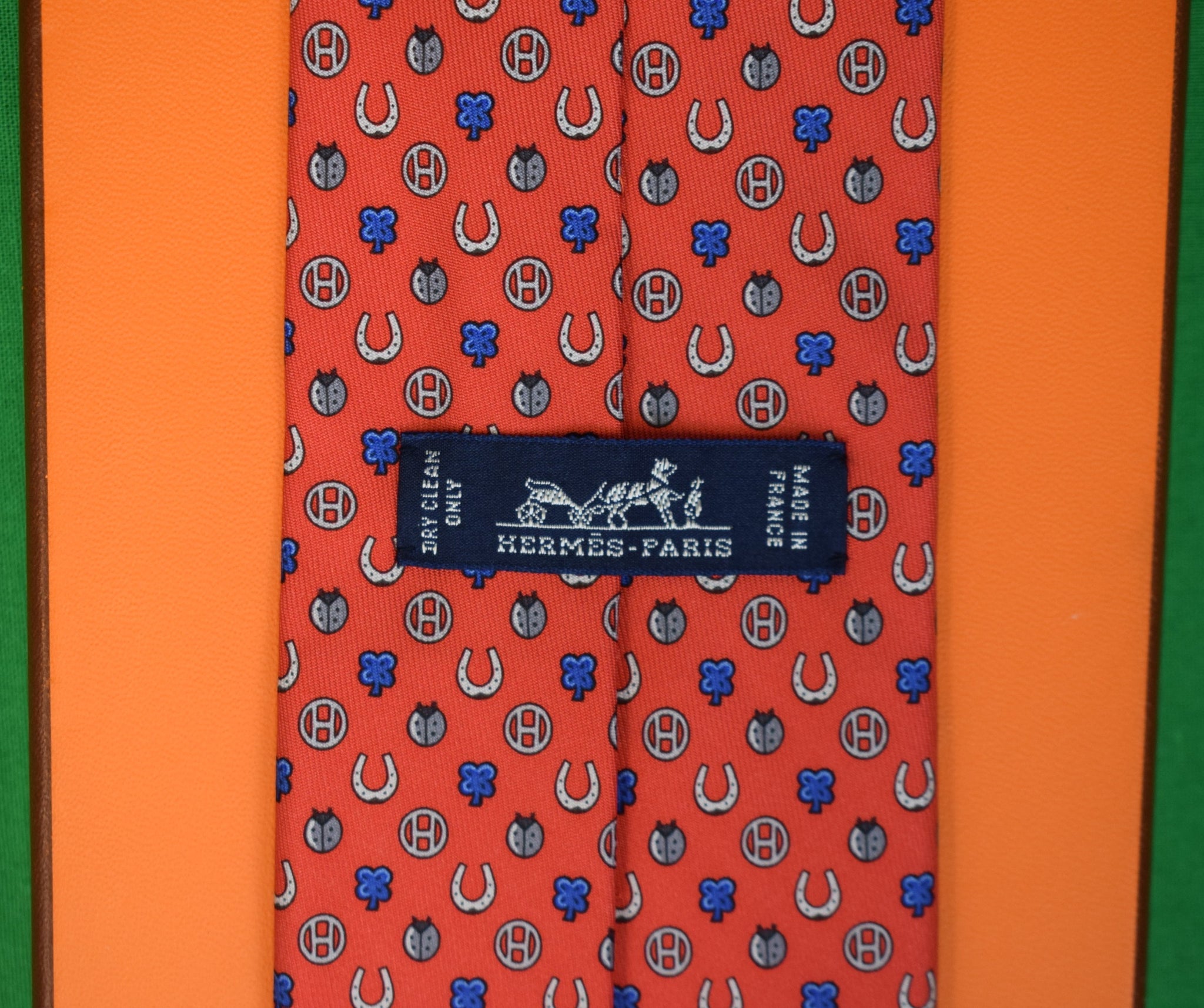 Hermès Paris Red Horseshoe/ Ladybug Silk Print Tie (New w/ 'H' Box)