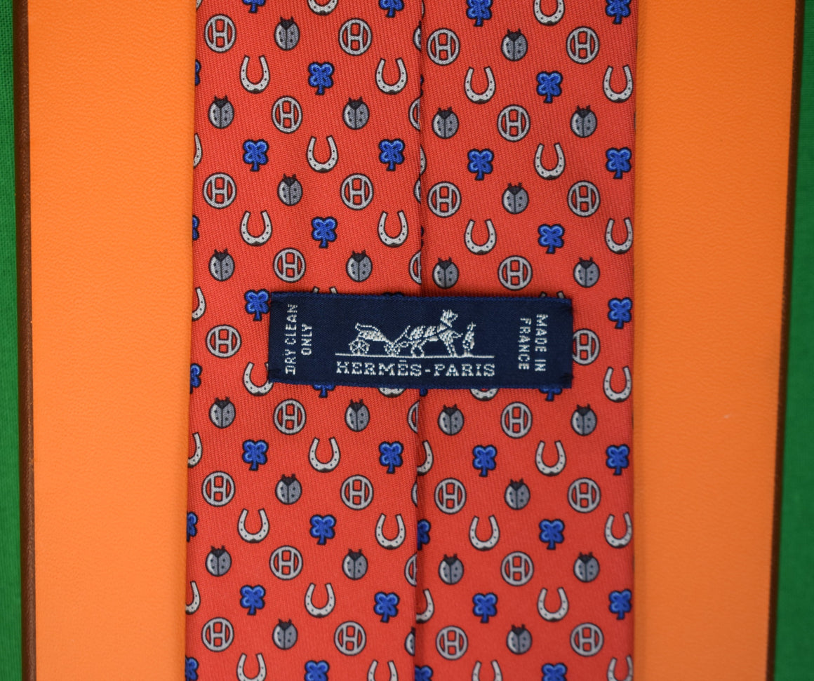 Hermès Paris Red Horseshoe/ Ladybug Silk Print Tie (New w/ 'H' Box)