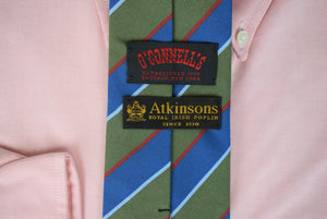 O'Connell's x Atkinsons Royal Irish Poplin Olive w/ Blue/ Burg UK Wool/ Silk Repp Stripe Tie
