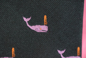 J. Press Green Woven Silk Club Tie w/ Silver Spouting Whale Print