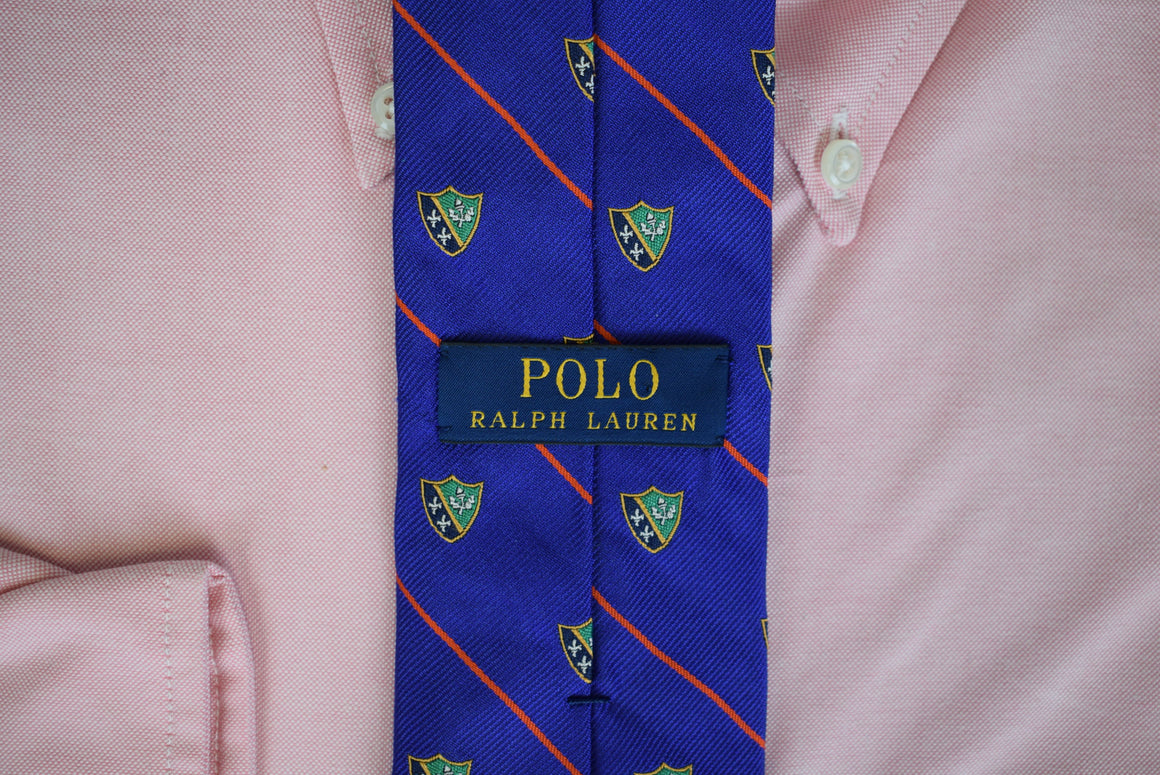 Polo Ralph Lauren Royal Blue/ Red Stripe w/ Crest Italian Silk Tie (NWOT)