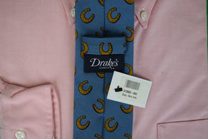 "Drake's London Slate Blue Wool Challis Horseshoe Print Tie" (NWT) (SOLD)