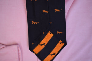 "The Princeton Club x Brooks Brothers Black Silk Member's Tie w/ Orange Tiger Motif"