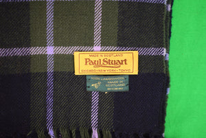 Paul Stuart Scottish Tartan Navy/ Green/ Lavender Plaid Lambswool Blanket