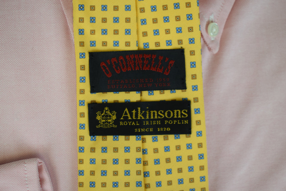 O'Connell's x Atkinsons Royal Irish Poplin Wool/ Silk Yellow w/ Blue Foulard Print (NWOT)