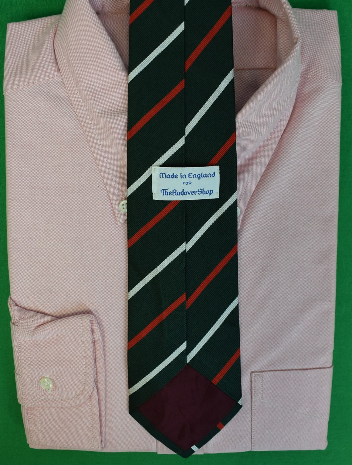 The Andover Shop Holiday Green w/ Red & White Repp Stripe English Silk Club Tie