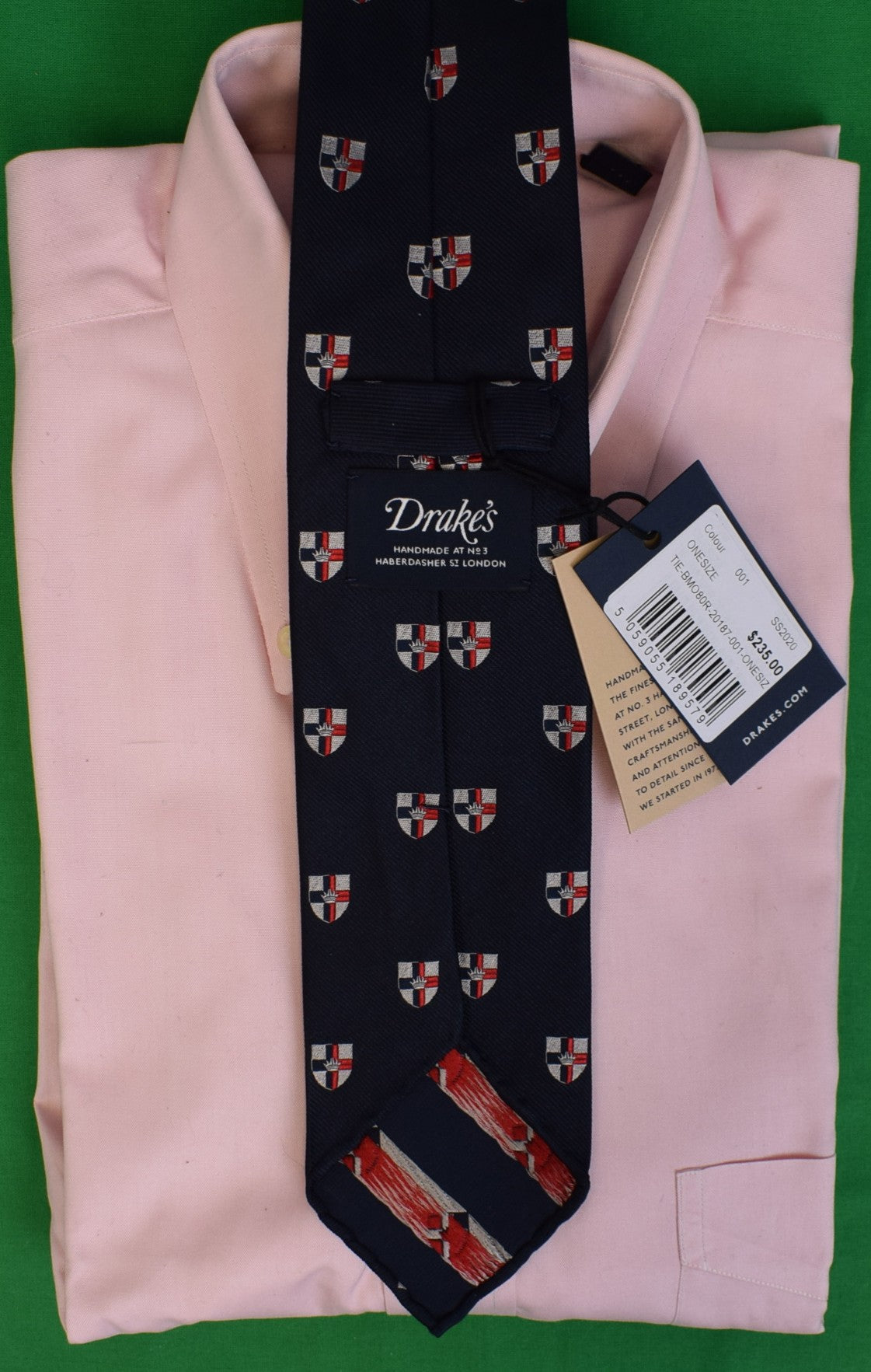 Drake's Made In England Navy w/ Silver/ Red Coronet Crest Silk Club Tie (NWT)