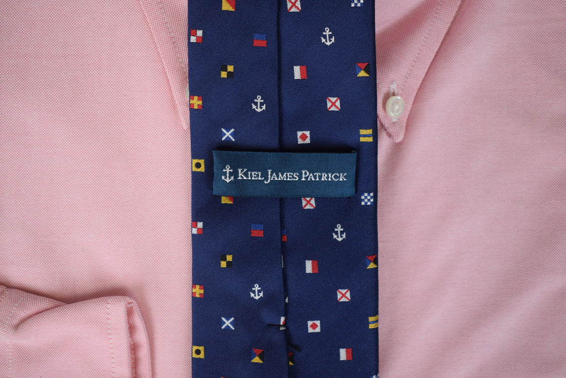 Kiel James Patrick Navy Signal Flag/ Anchor Print Woven Silk Tie