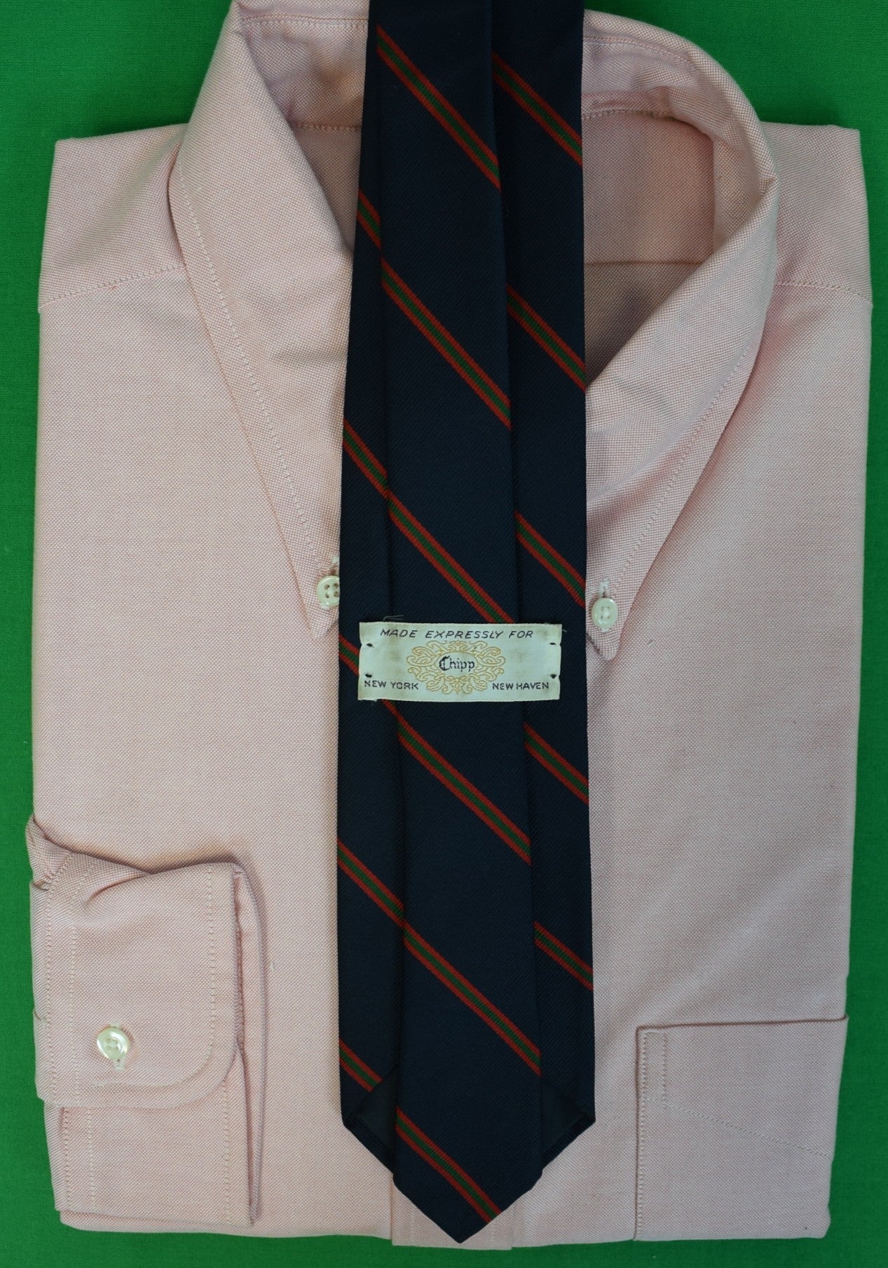 "Chipp Navy w/ Red/ Green Repp Stripe English Silk Club Tie"