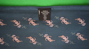 "Macclesfield Antique English Teal Silk w/ Cave Woman c1950s Pocket Square"