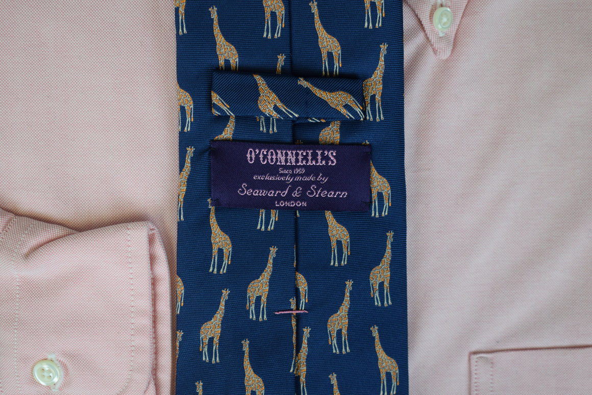 O'Connell's x Seaward & Stearn English Woven Green Silk Club Tie w/ Orange Giraffes (NWOT)