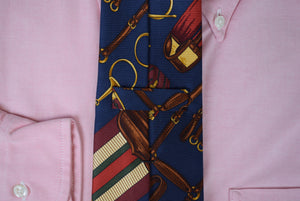 "Polo Ralph Lauren Navy Silk Equestrian Scarf Print Tie"