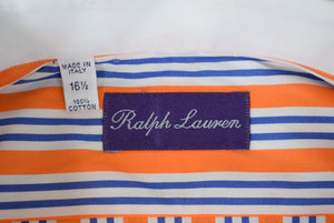 "Ralph Lauren Purple Label Orange/ Blue Bengal Stripe Broadcloth Dress Shirt w/ Cutaway/ Contrast Collar & French Cuff" Sz: 16 1/2-35