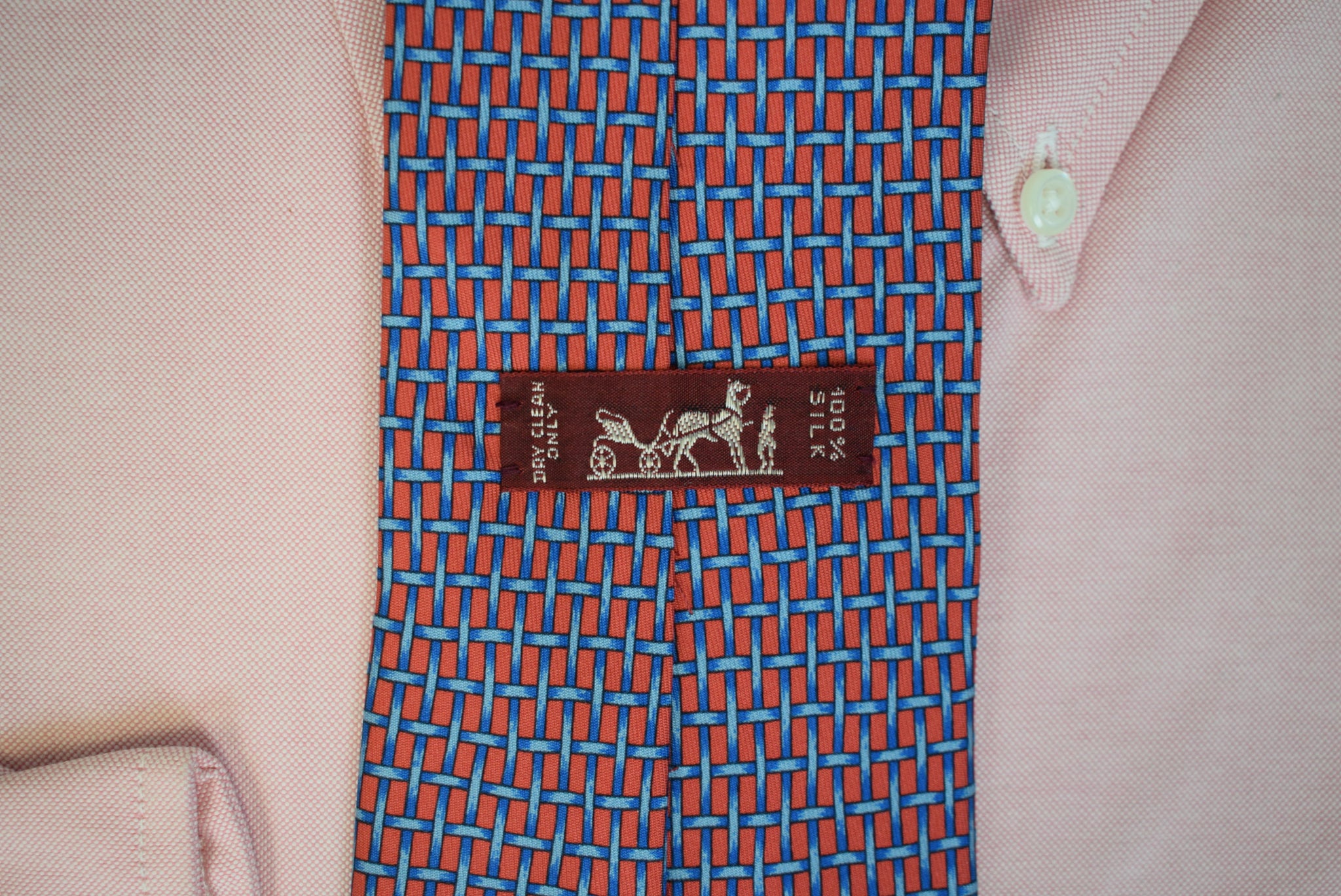 Hermès Paris Red/ Blue Graph Check Silk Tie