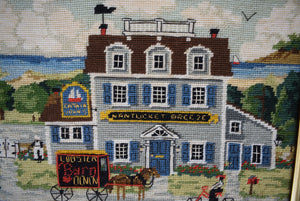 "Hand-Needlepoint Nantucket Breeze Coastal Scene Finished Panel"