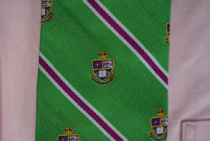 "Polo Ralph Lauren Green Repp Stripe Club Crest Silk Boy's Tie" (NWT)