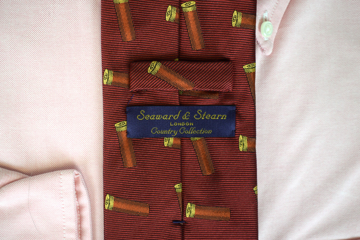 "Seaward & Stearn Burgundy English Silk Cartridge Shell Club Tie"