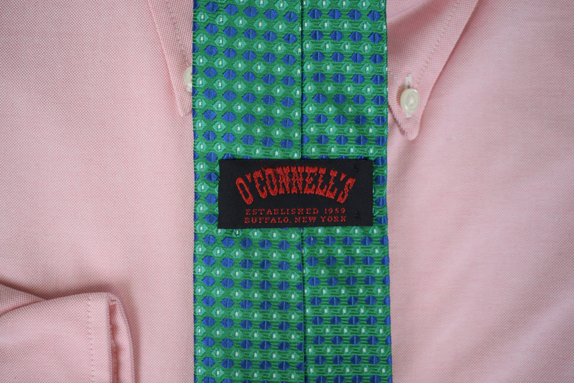 O'Connell's Green w/ Blue Foulard Woven Silk Tie
