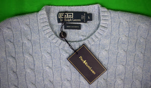 Polo Ralph Lauren Sky Blue Cashmere Cable Crewneck Sweater Sz L (New w/ PRL Tag)
