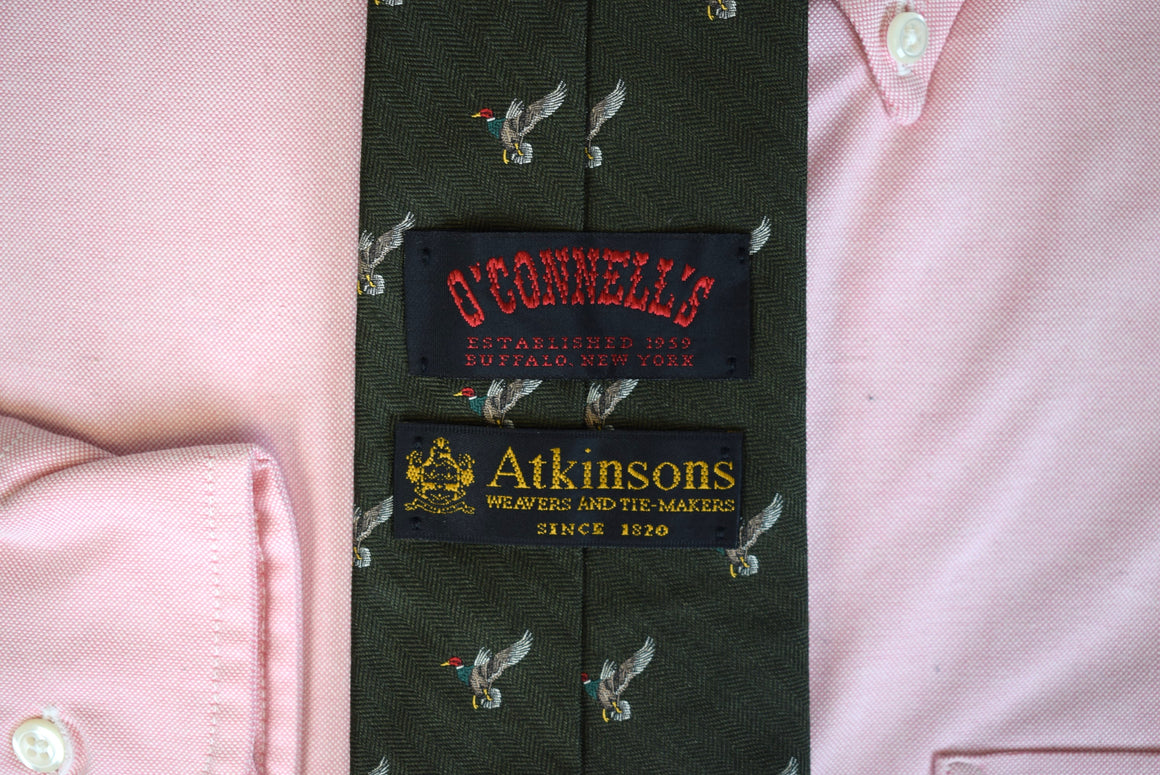 O'Connell's x Atkinsons Wool/ Silk Olive Tie w/ Mallard Print (NWOT)