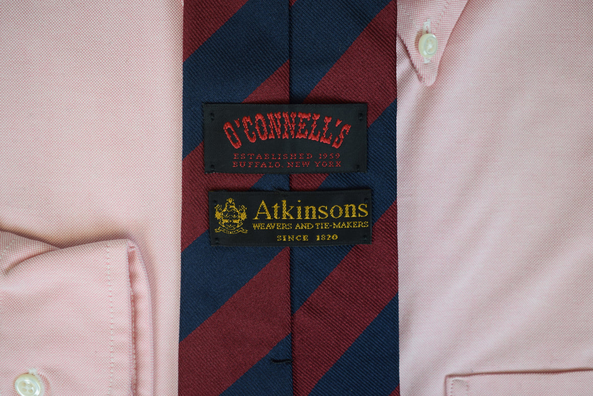 O'Connell's x Atkinsons English Silk Tie w/ Burgundy/ Navy Repp Stripe (NWOT)