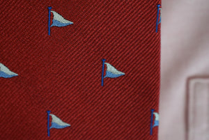 J. Press Red English Silk w/ Blue Nautical Flag Club Tie