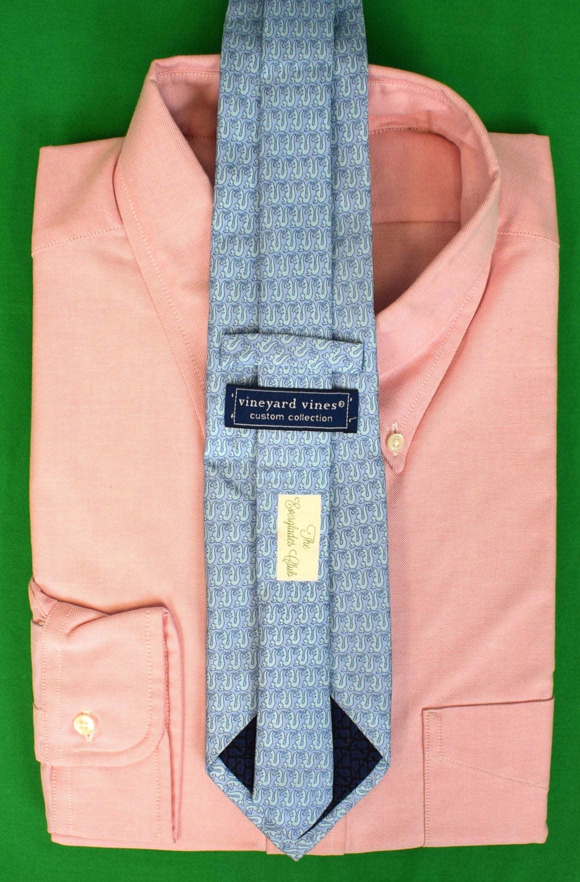 "The Everglades Club Palm Beach x VV Blue Silk Tie w/ Gator EC Logo"