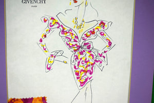"Givenchy Paris No 50 Hand-Colored Fashion Plate w/ Couture Fabric Swatch"
