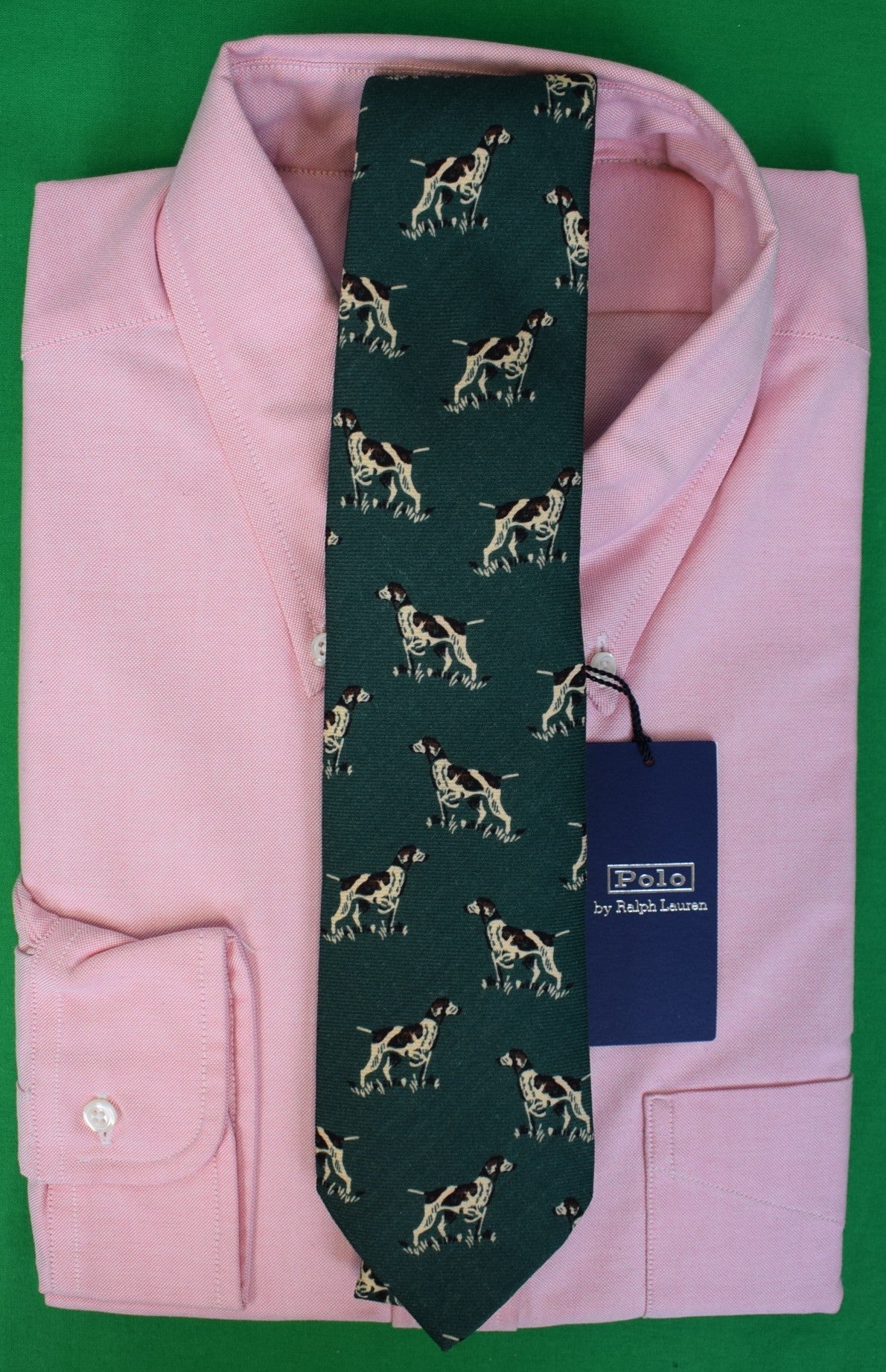 Polo Ralph Lauren Green Challis English Pointer Dog Club Tie (NWT & RL Gift Box)