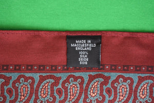 "Macclesfield Antique English Silk Burgundy Foulard c1950s Pocket Square"