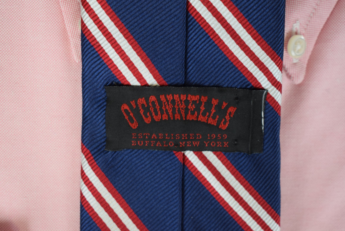 O'Connell's Navy w/ Red/ White Repp Stripe Silk Tie