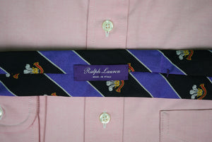 "Ralph Lauren Purple Label Prince Of Wales Plume Feather Logo Italian Silk Purple/ Black Stripe Tie" (SOLD)
